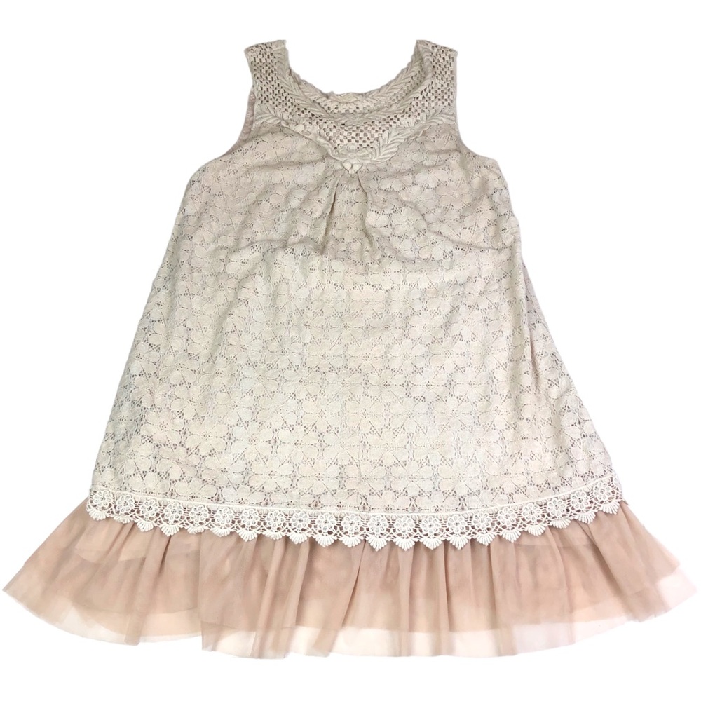 A'reve Women Large Dress Cream Blush Layered Lace Crochet Sleeveless Shift Boho - Picture 1 of 8